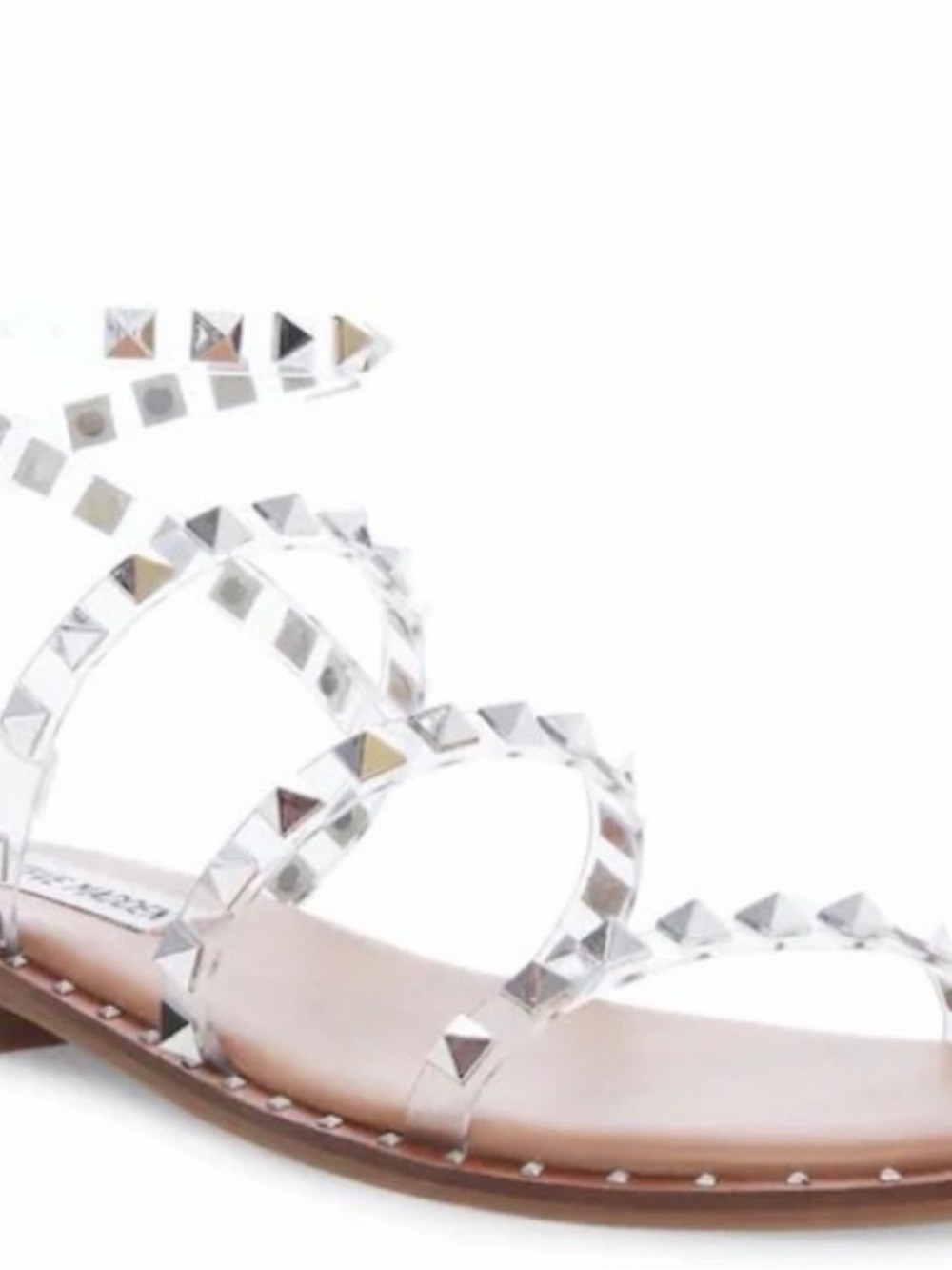 Steve Madden Clear Studded Strappy Sandal — Silver Accents